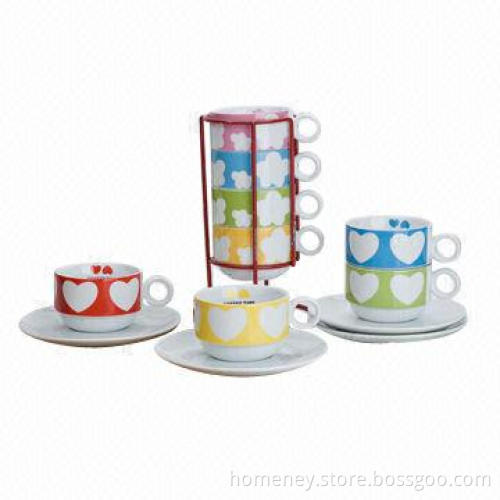 150cc Porcelain Cup and Saucer Set, Microwave/Dishwasher Safe